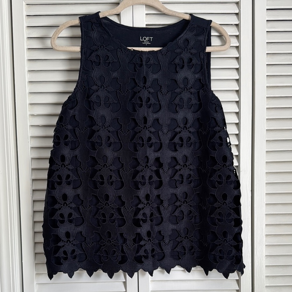 LOFT Navy Sleeveless Lace Top